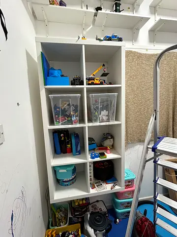 White 8-Cubby Toy Storage Unit with Mixed Toys (IKEA style)