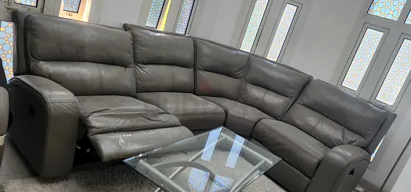 Grey Leather L Shaped Recliner Corner Sofa — Very Good Condition