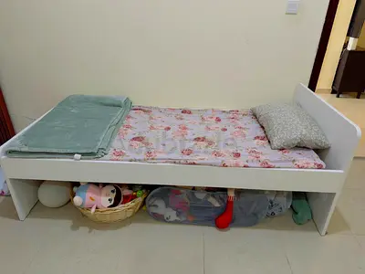Single white childrens bed frame with mattress - good condition