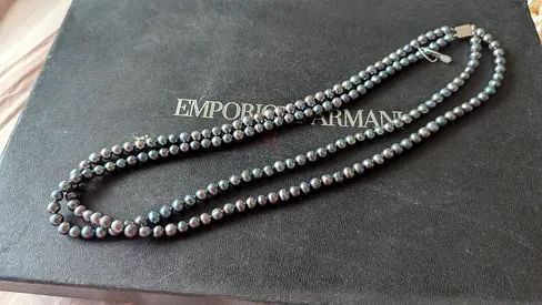 Authentic Double-Strand Black Pearl Necklace - Emporio Armani Box