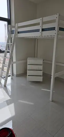 White loft bunk bed with built-in desk and drawers LOT - GREAT condition