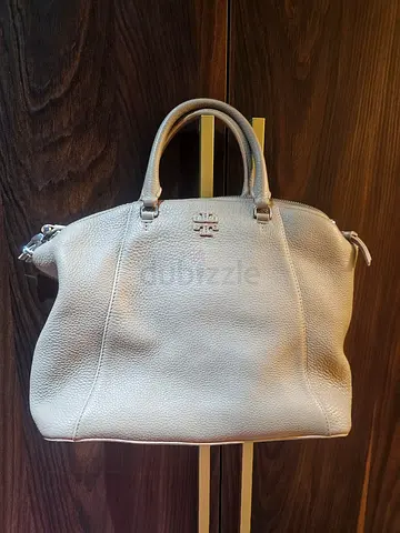 Light grey leather womens handbag (Tory Burch style) - good condition