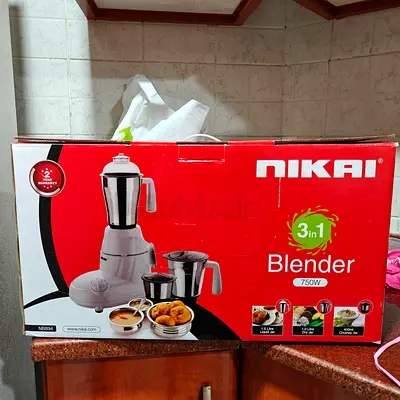 3in1 Nikai Blender with three stainless steel jars wet and dry.