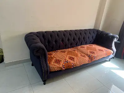 3-Seater Chesterfield Sofa - Dark Grey, Good Condition
