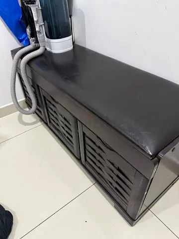 Wooden Storage Shoerack with Padded Seat - Dark Brown,