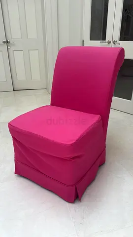 Set of 10 Pink Upholstered Dining Chairs with Slipcovers