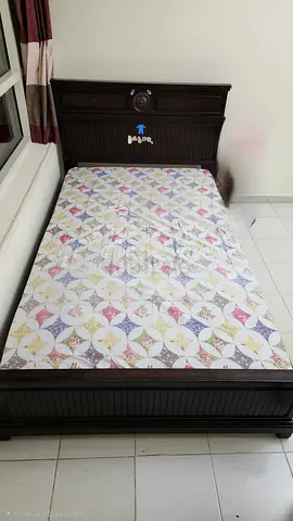 Single wooden bed frame with mattress - dark brown