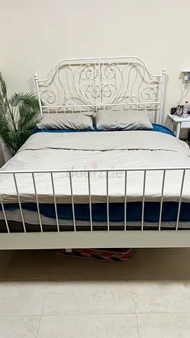 ‏ White Metal Double Bed Frame HÖVÅG mattress