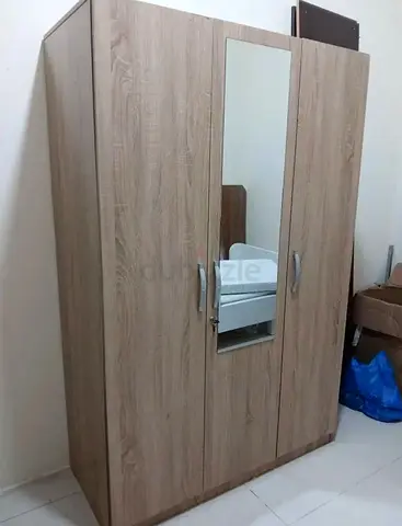3-Door Wooden Wardrobe with Mirror - Light Oak Finish