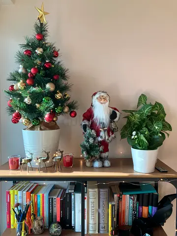 Decorative Small Christmas Tree with Christmas Balls and Other Decoration / Santa Figurine