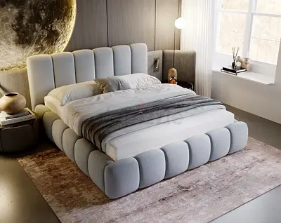 Modern Upholstered King Bed with Padded Headboard