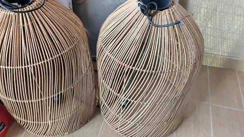 Set of 2 Large Wicker Pendant Lamp Shades - Natural Rattan
