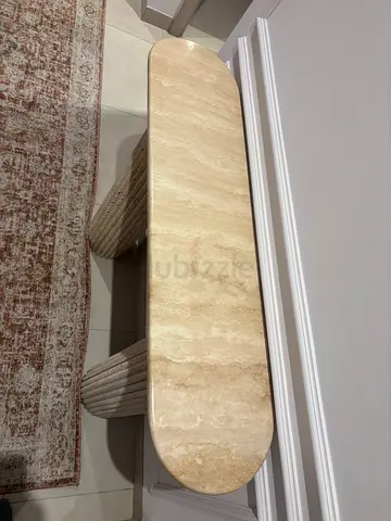 Beige Travertine Console Table - 2 Pedestal Base