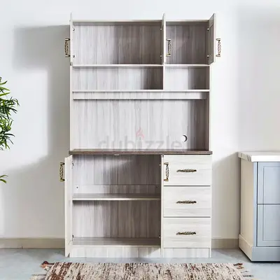 Light Wood Multi-Compartment Cabinet with Drawers and Shelves