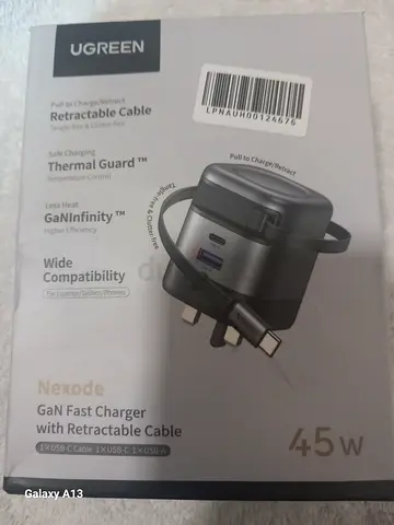 UGREEN Nexode 45W GaN Fast Charger with Retractable Cable - New/Boxed