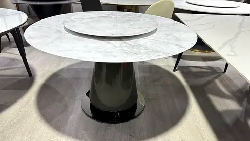 Round Marble-Top Dining Table with Central Pedestal (Seating for 4-6)