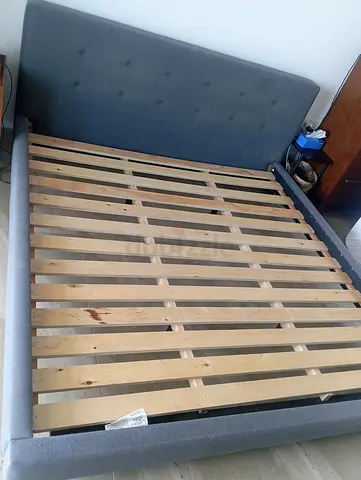 Grey Fabric Double Bed Frame with Slatted Base