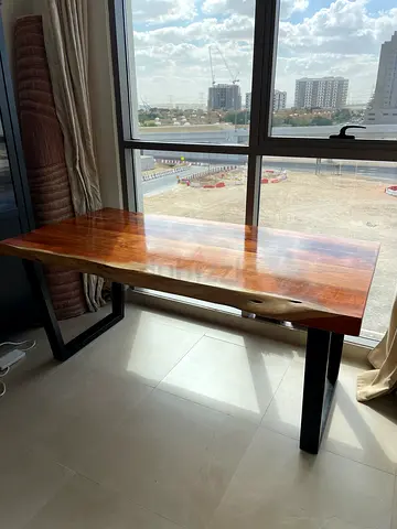 Solid Wood Dining Table with Metal Legs - 6 Seater