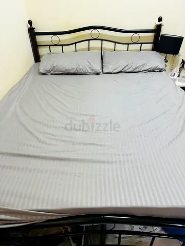 Metal double bed frame with mattress