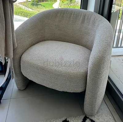 Beige Bouclé Armchair - Cozy Curved Lounge Chair
