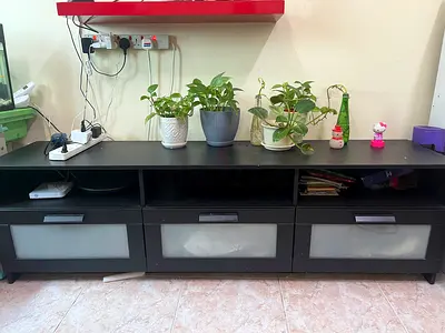 Low TV Entertainment Unit with Storage - Dark Wood Finish