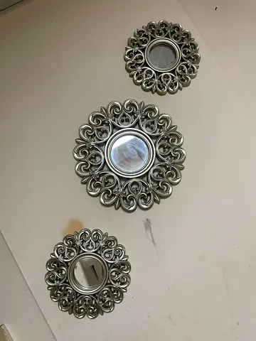 Set of 3 Decorative Round Wall Mirrors with Ornate Silver Frames