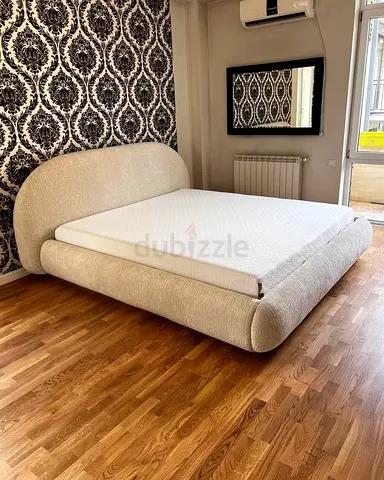 Beige Curved Upholstered Double Bed- Good Condition