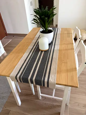 Solid Wood Dining Table with 2 White Chairs and a bench - Light Finish