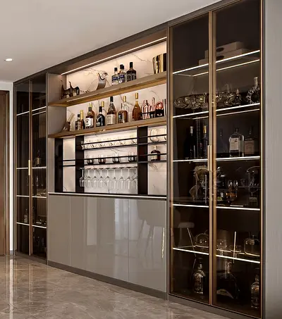 Built-in wine bar Glass Display Bar Cabinet with LED Lighting