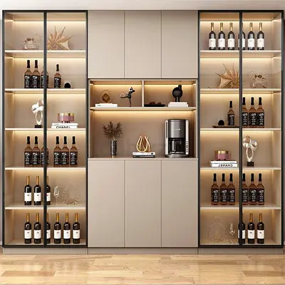 Modern Built-in Display Cabinet with Shelving and Storage (Beige)