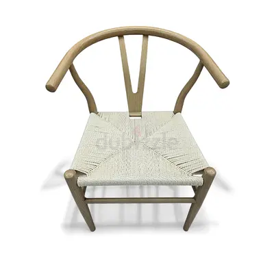 Wishbone-Style Dining Chair with Woven Seat Metal Frame