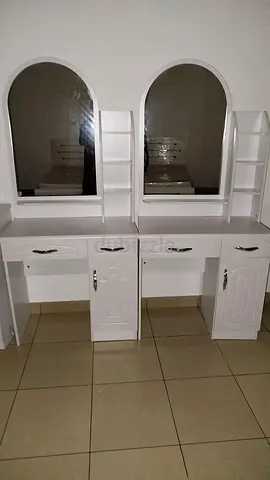 White Double Vanity Dressing Table with Mirrors and Storage (Set of 2)
