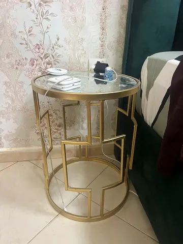 King size bed with medical bed 2 Gold metal round side table with glass top