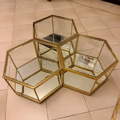 Set of 3 Hexagonal Glass Top Coffee Table