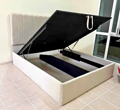Elegant Beige colour 180*200 king size bed with hydraulic storage