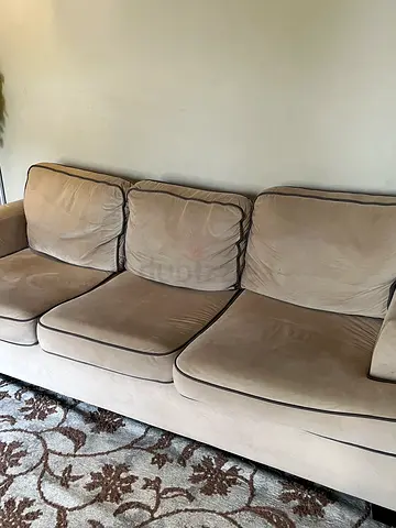 Beige 3-Seater Sofa with Dark Piping - Good Condition