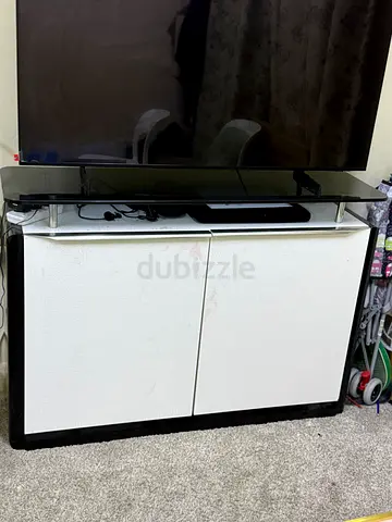 TV Cabinet with Glass Top Compact white leather coated perfect condition