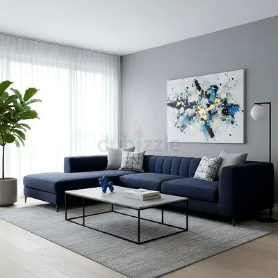 Modern navy L-shaped sectional sofa