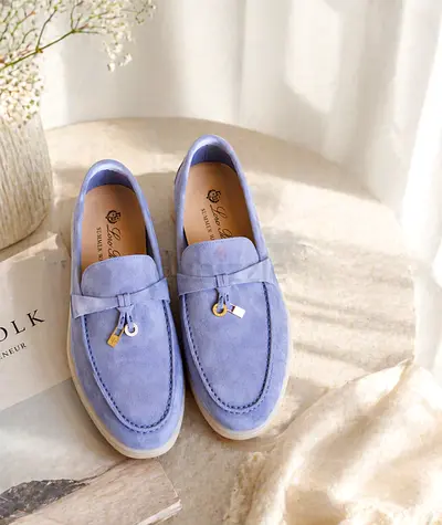 Light Blue Suede Quilted Suede Loafers Original
