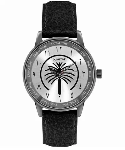 Dubai Time mens wristwatch with Arabic numerals and palm motif