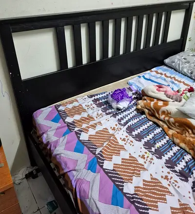 Used Kind size Wooden Bed Frame with Slatted Headboard - Black