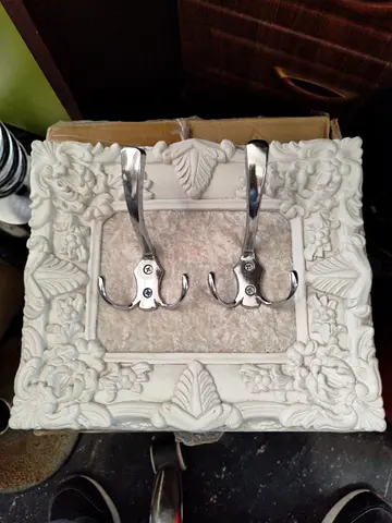 Set of 2 Chrome Double Wall Hooks on Decorative Frame