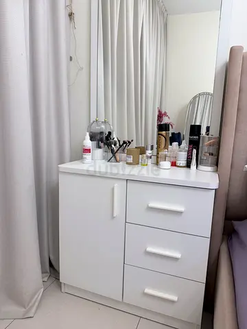 White 3-Drawer Dresser with Side Cabinet — Good Condition