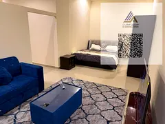 Furnished studio apartment for monthly rent in Al Rawda, Ajman. Separate kitchen, brand new furnitur
