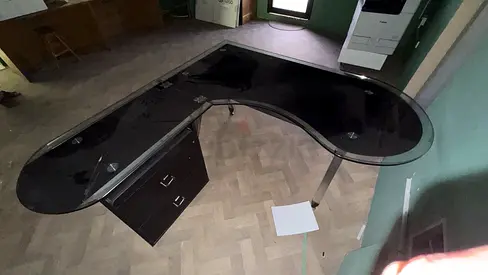 Used L-shaped Glass Office Desk with Drawer Unit