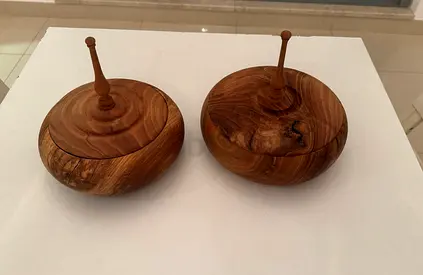 Hand-turned Wooden Lidded Bowls (Set of 2)