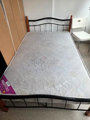 Single metal  wood bed frame with mattress
