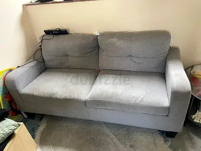 Compact 3-seater grey fabric sofa — good condition