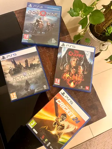 Collection of  PS5 games: $% of War, Hogwarts Legacy, The Quarry, Cricket 24