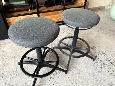 Set of 2 IKEA adjustable round bar stools with fabric seats (grey)